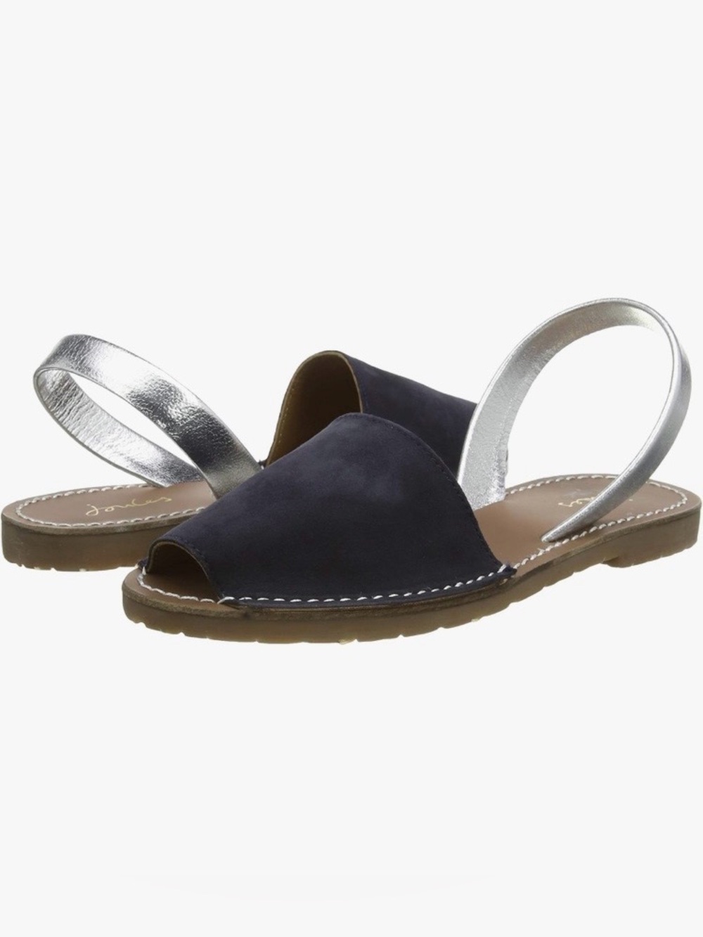 Joules ‘Nova’ Navy Suede Peep-Toe Sandals with Silver Sling - Size 9